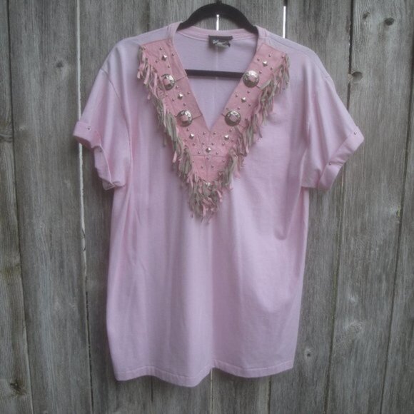Rare Xperiance Womens Top Size Med Pink Coastal Cowgirl Barbiecore Knit Fringe - Picture 1 of 3